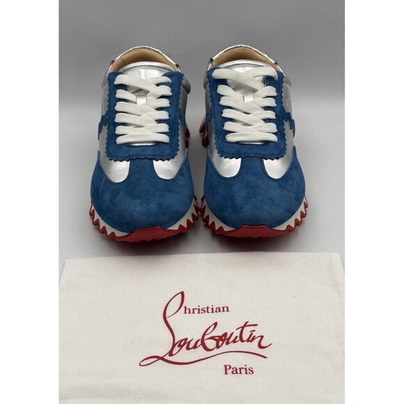 Christian Louboutin Loubishark Flat Ludwig Blue Suede Silver Size 40.5 EU 7.5 US main image 9